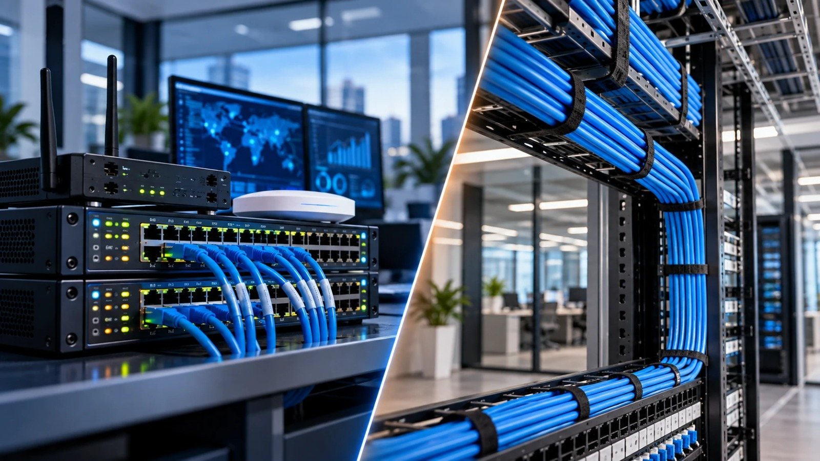 Network switch, wireless access point and structured cabling